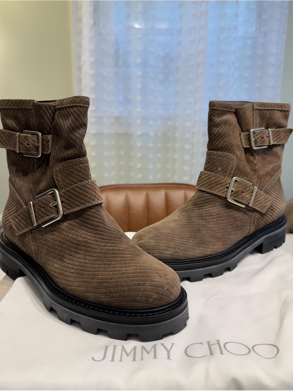 Jimmy Choo Brown Suede Quilted Buckle Ankle Boots